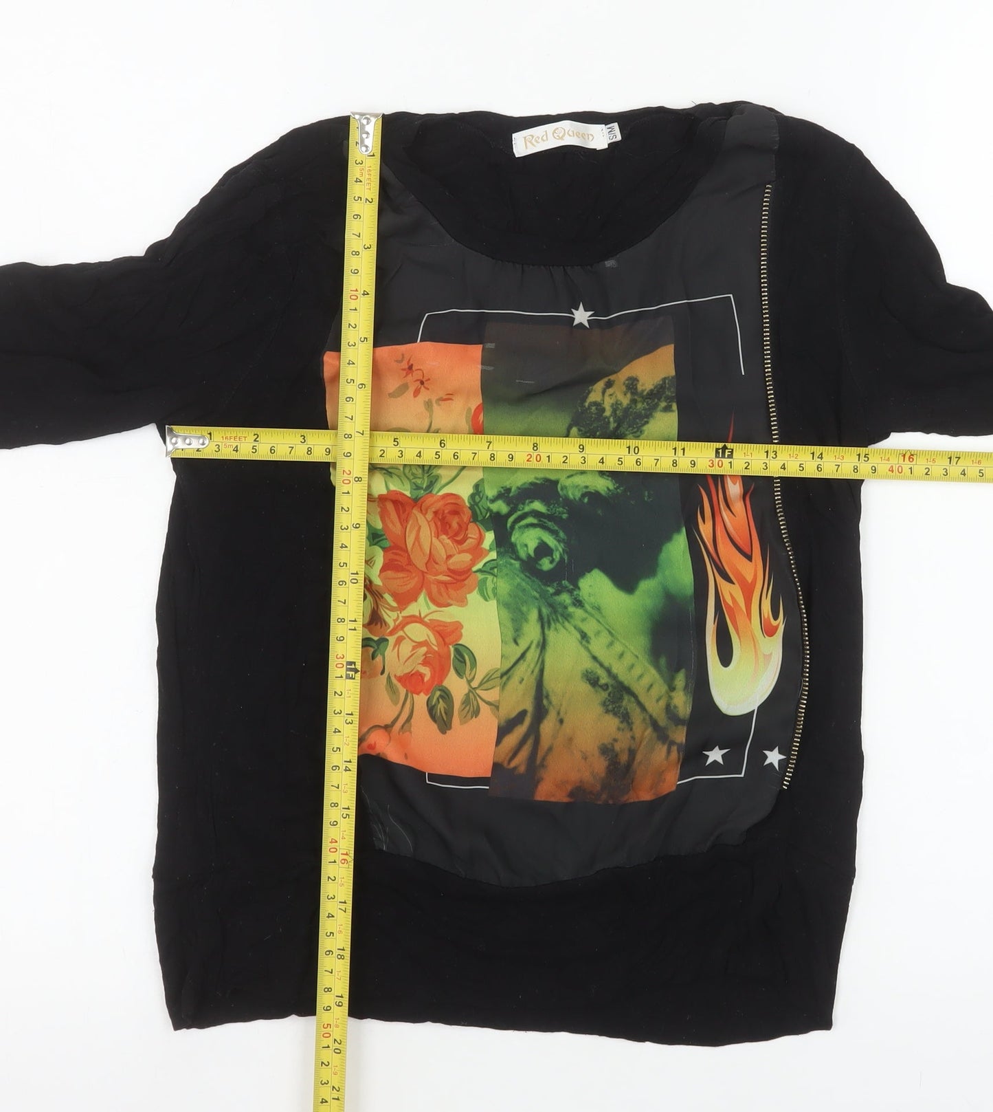 Red Queen Womens Black Art Print Zip T-Shirt Size S