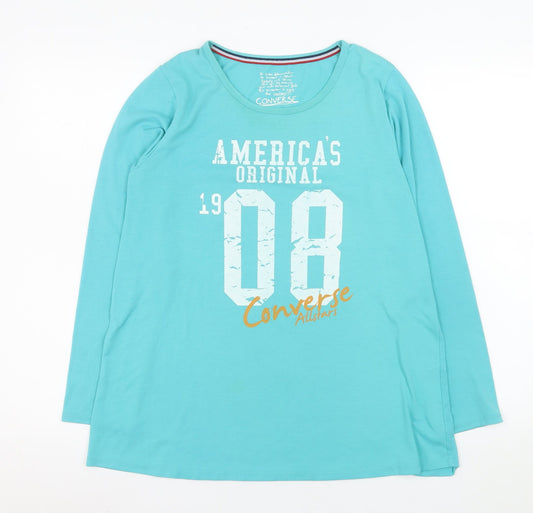 Converse Women's Blue Long Sleeve Graphic Cotton T-Shirt Size L