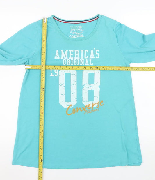 Converse Women's Blue Long Sleeve Graphic Cotton T-Shirt Size L