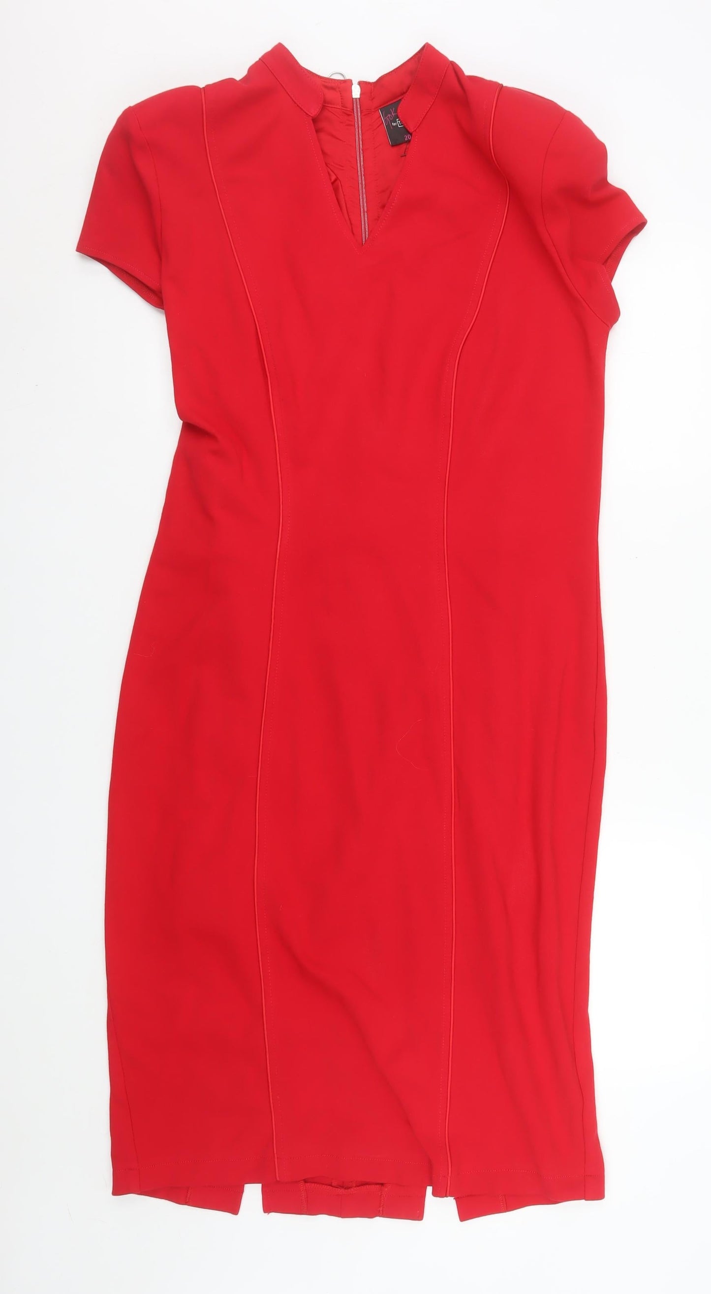 TU Women’s Red Bodycon Knee Length Dress Size 20 Short Sleeve Zip Back