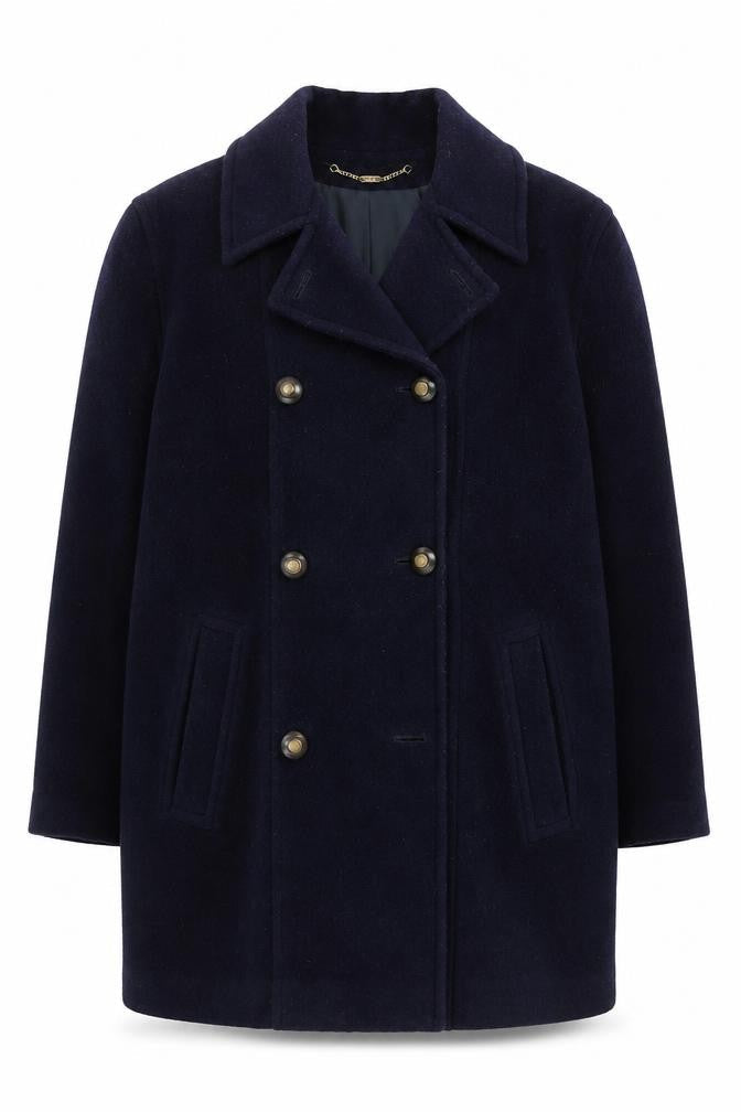 Versatile Women's Blue Wool Mohair Pea Coat UK 14 Double-Breasted