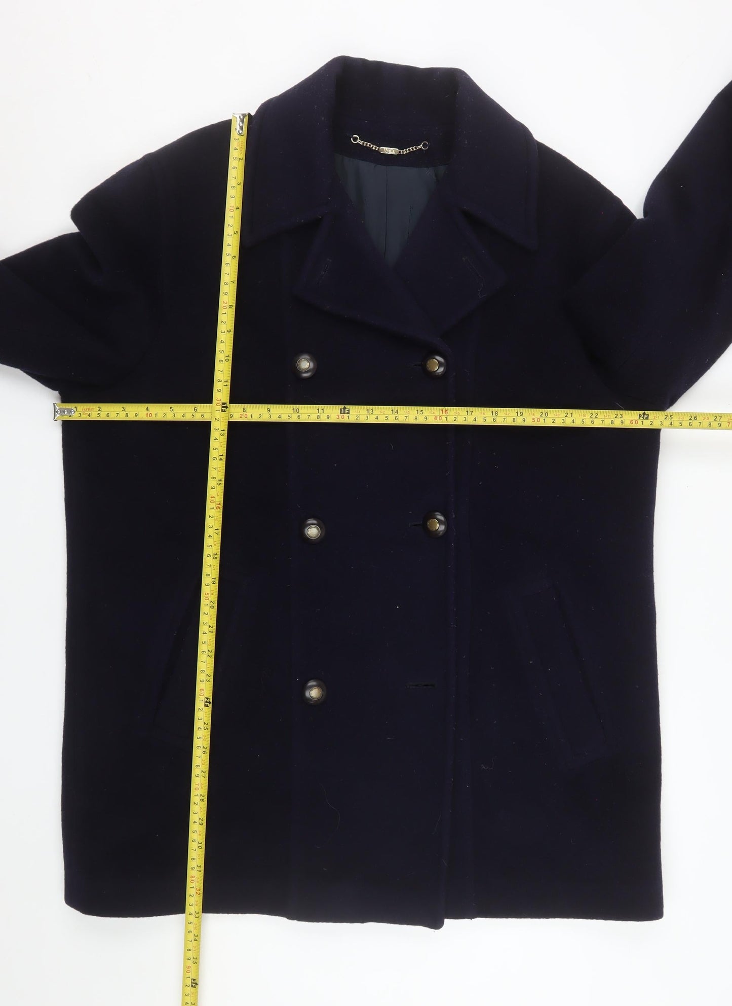 Versatile Women's Blue Wool Mohair Pea Coat UK 14 Double-Breasted