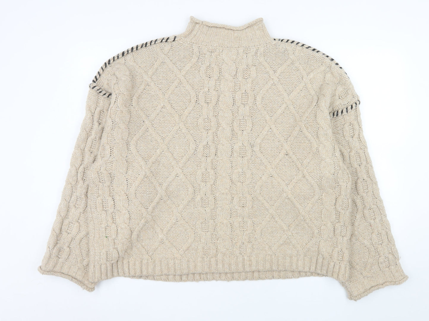 Primark Womens Beige Cable-Knit Mock Neck Jumper Size L 14/16