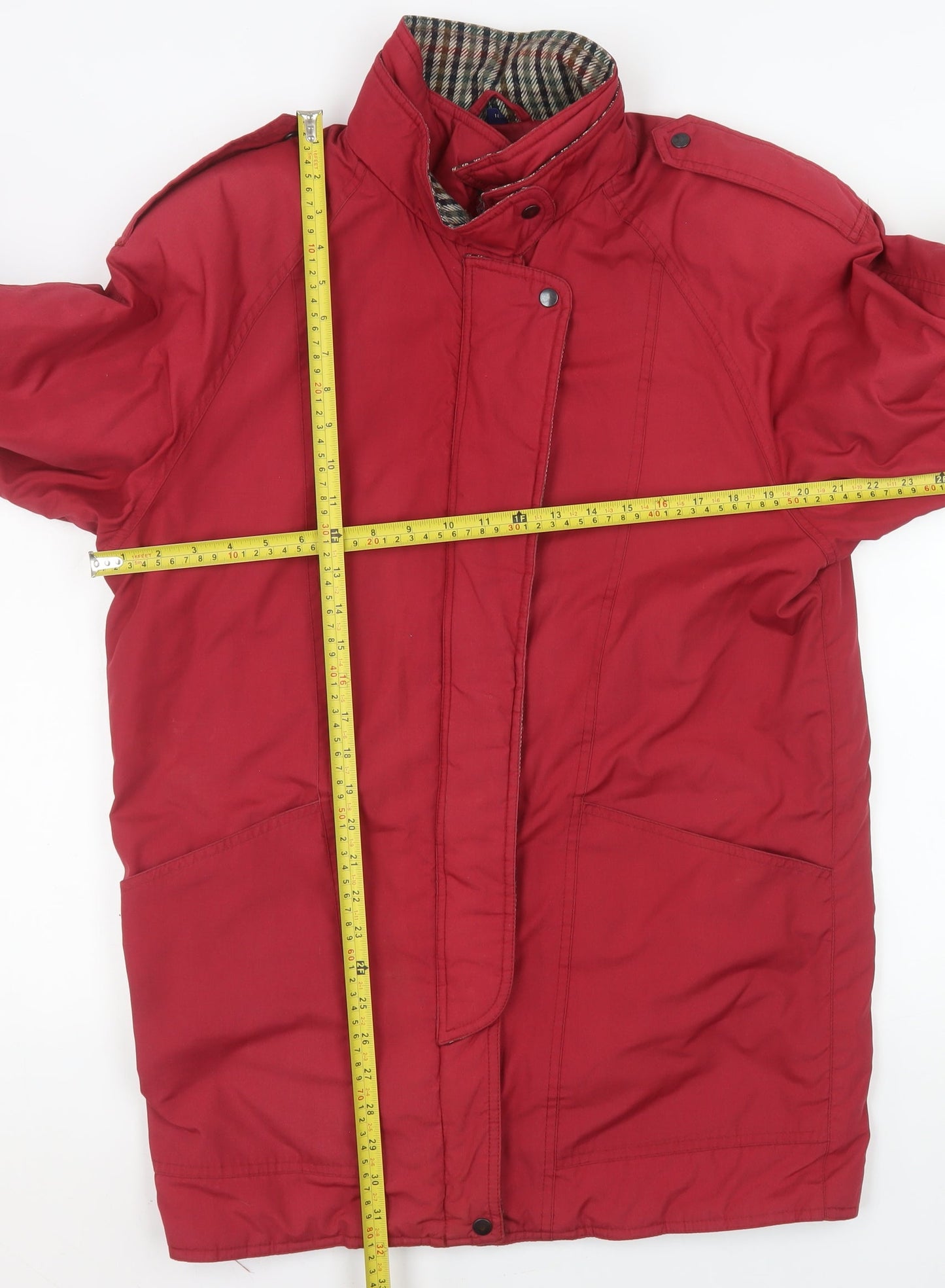 Nuage Womens Red Waterproof Rain Coat Size 10 Hooded Mid-Length Jacket