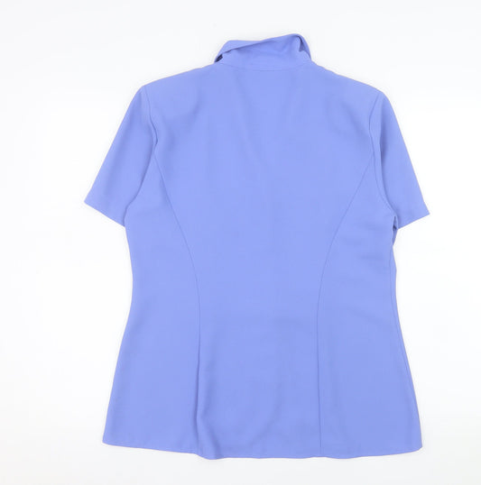 Berkertex Women Blue Short Sleeve Collared Button Blouse Size 14