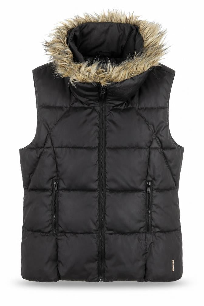 Firetrap Womens Black Fur Trim Puffer Gilet Size 12
