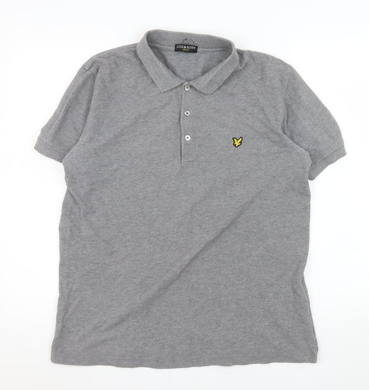 Lyle & Scott Mens Grey Cotton Short Sleeve Polo Shirt Size L