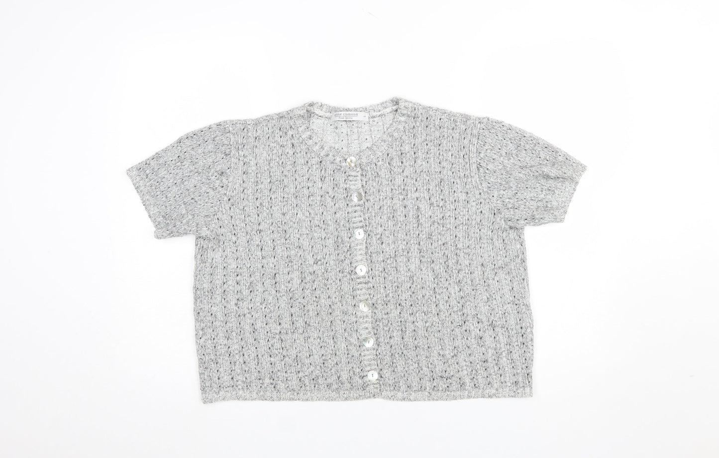 Anne Cramond Women's Grey Wool Blend Short Sleeve Cardigan L