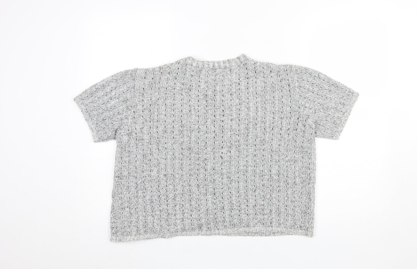 Anne Cramond Women's Grey Wool Blend Short Sleeve Cardigan L