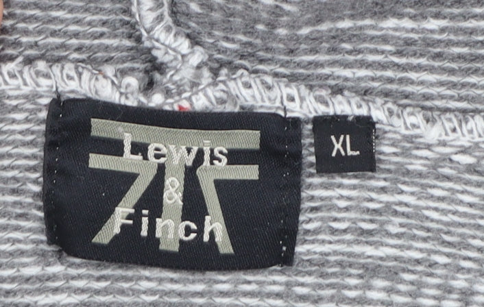 Lewis & Finch Men's Grey XL Full Zip Hooded Knit Jumper