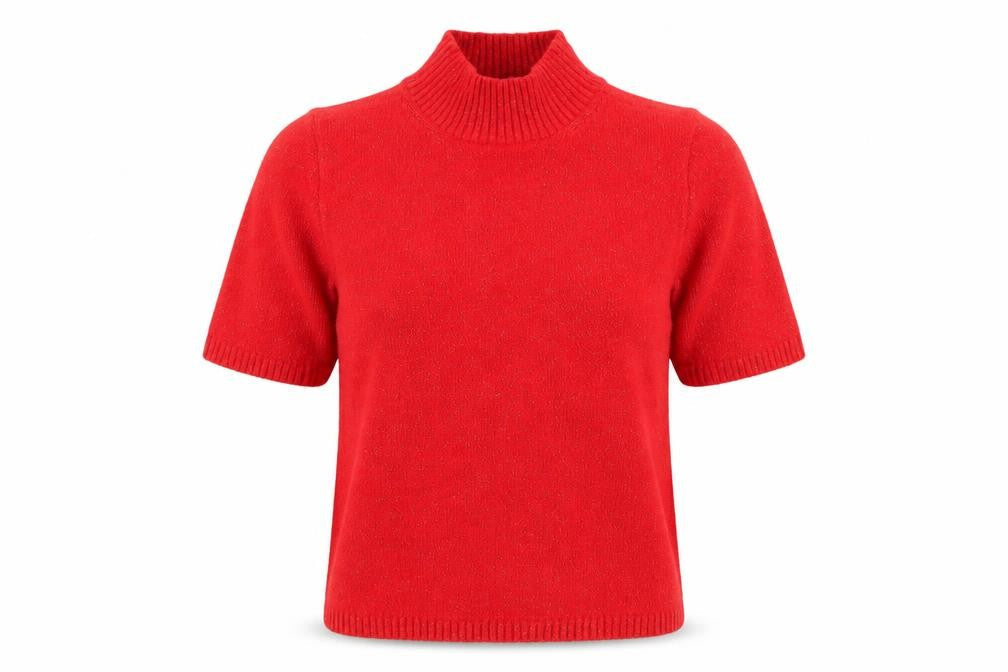 Marks and Spencer Womens Red Mock Neck Short Sleeve Knit Jumper Size S