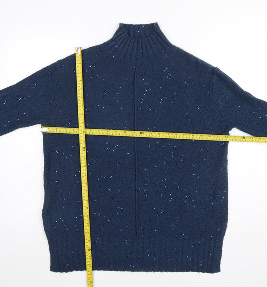 M&Co Women’s Blue Mock Neck Sparkle Knit Jumper Size 10