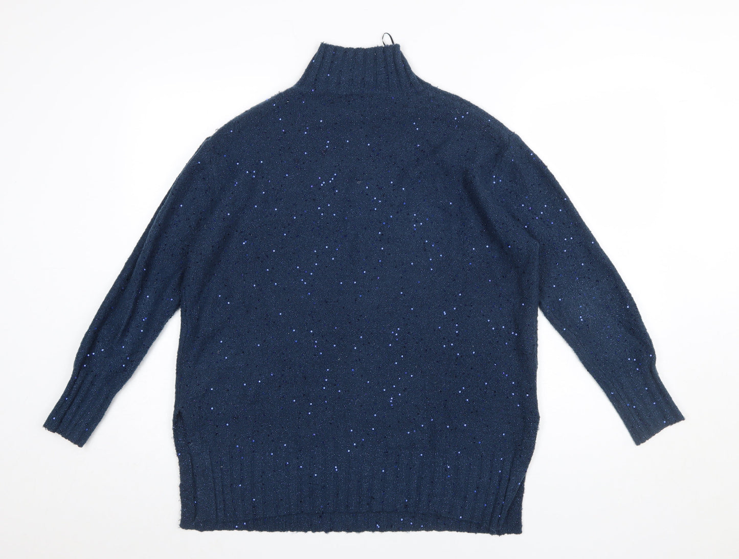 M&Co Women’s Blue Mock Neck Sparkle Knit Jumper Size 10