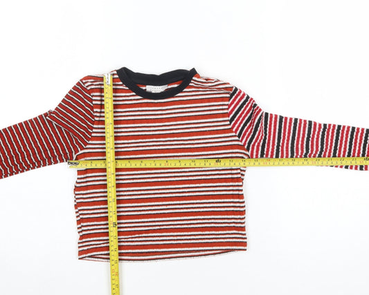 Topshop Women Red Striped Cropped Long Sleeve T-Shirt Size 8