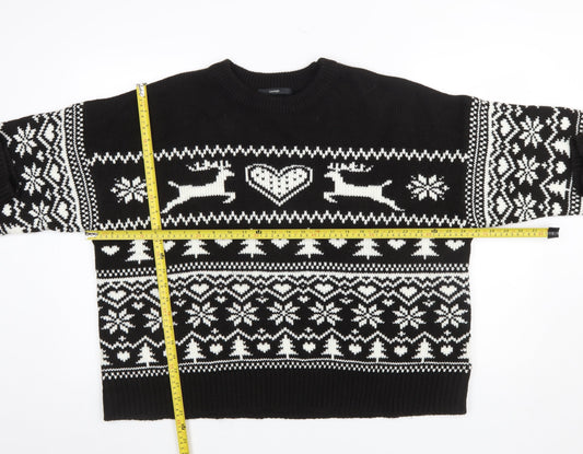 George Women’s Black White XL Fair Isle Reindeer Christmas Jumper