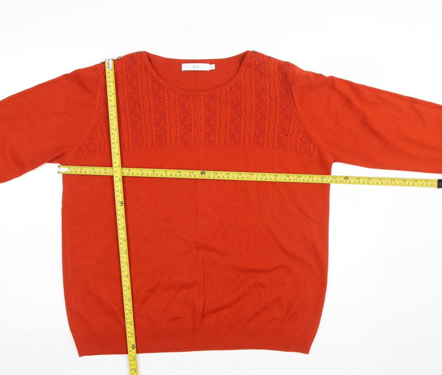 Isle Women's Orange Knit Crew Neck Long Sleeve Jumper Size 18-20