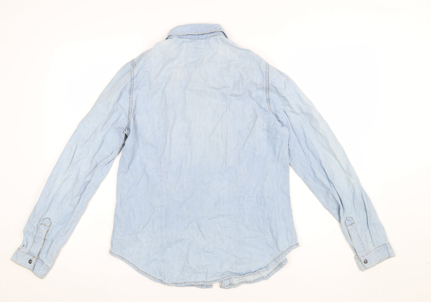 YES YES Womens Blue Denim Button-Up Shirt UK 12 Cotton Long Sleeve