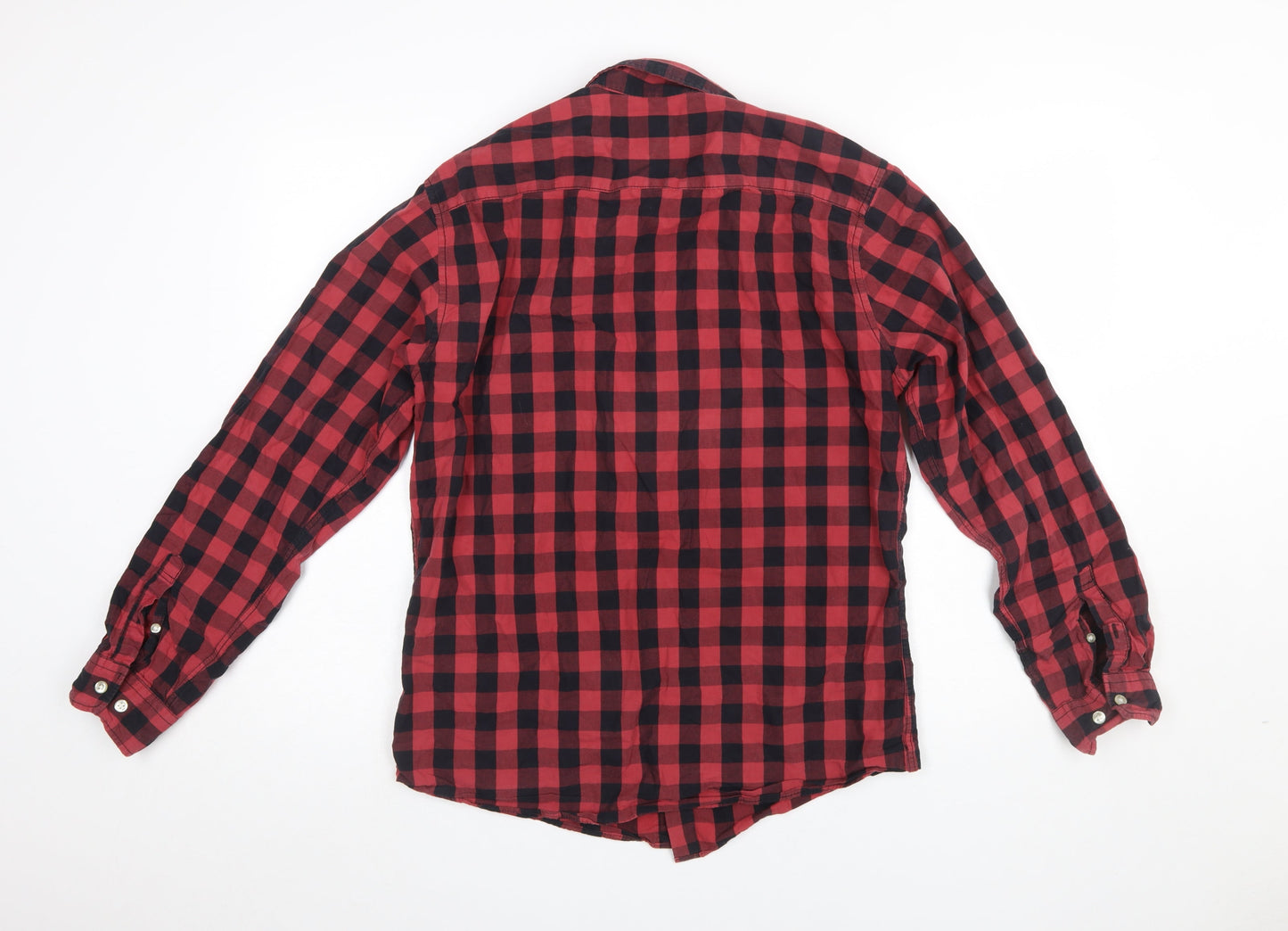 Jack & Jones Men's Red Check Flannel Button-Up Shirt M Regular Fit