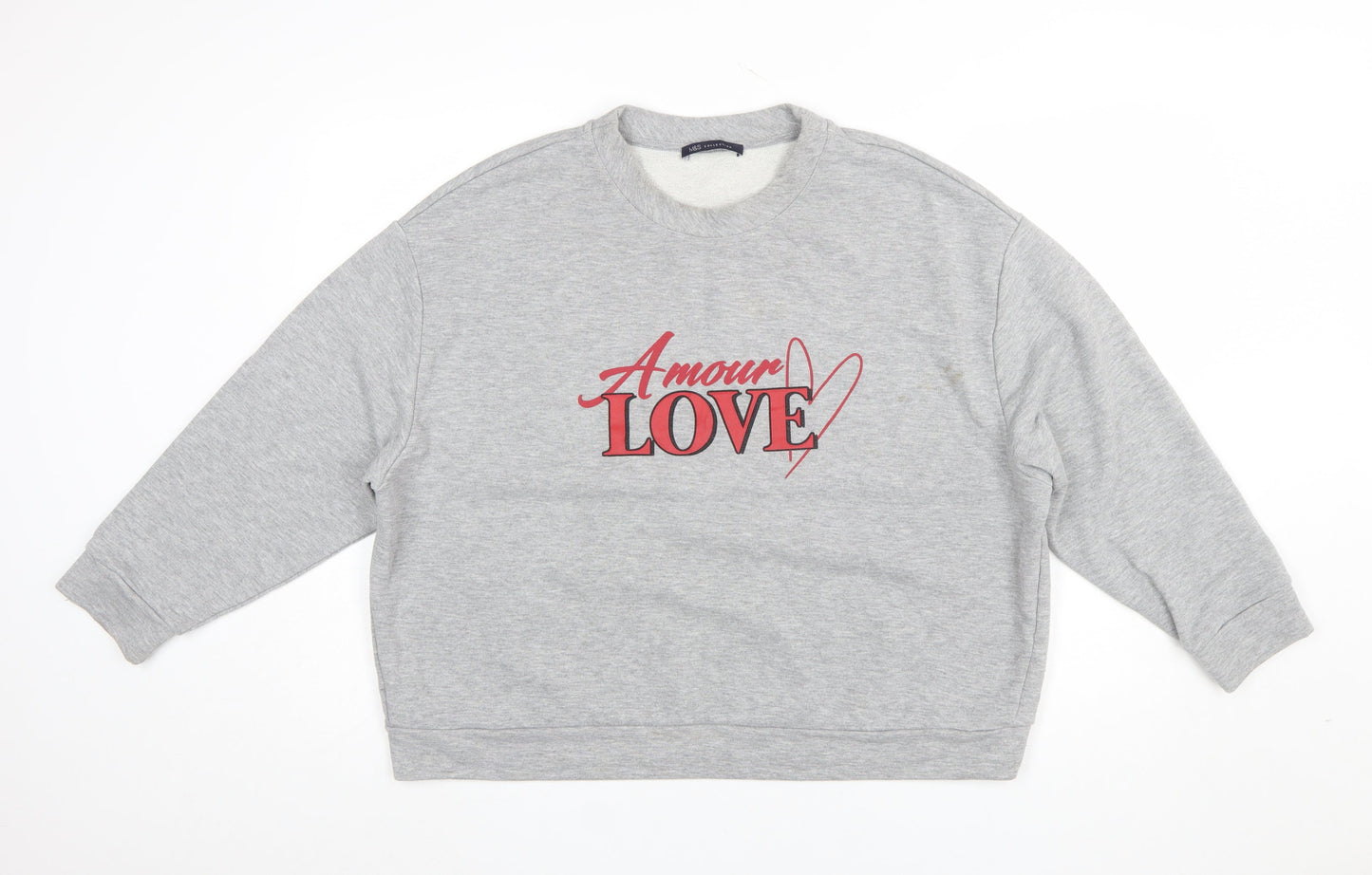 Marks and Spencer Women’s Grey Marl Love Print Pullover Sweatshirt L