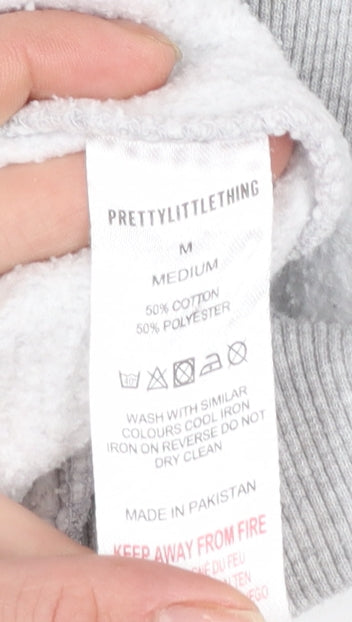 PrettyLittleThing Women’s Grey Pullover Hoodie Size M Cotton Blend