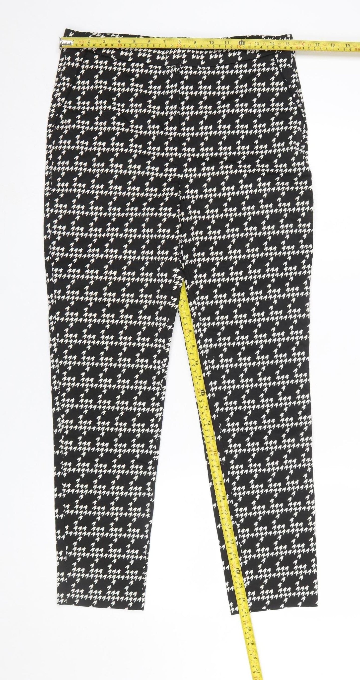 Marks and Spencer Womens Black Houndstooth Slim Tapered Trousers Size 12