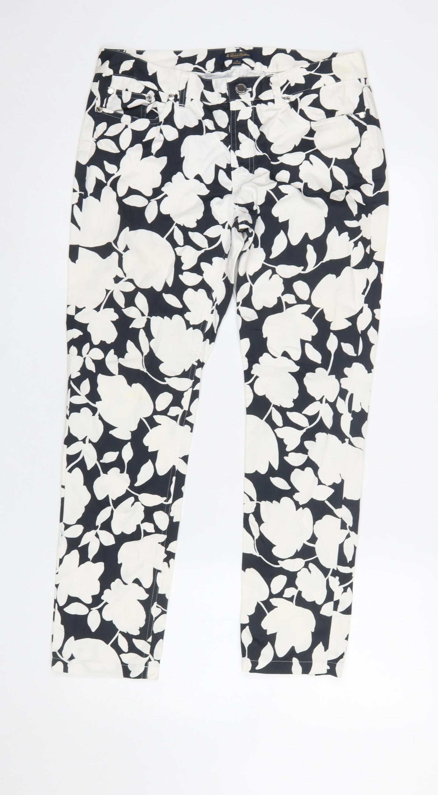 Brooks Brothers Women’s Black Floral Cotton Slim Chino Trousers Size 12