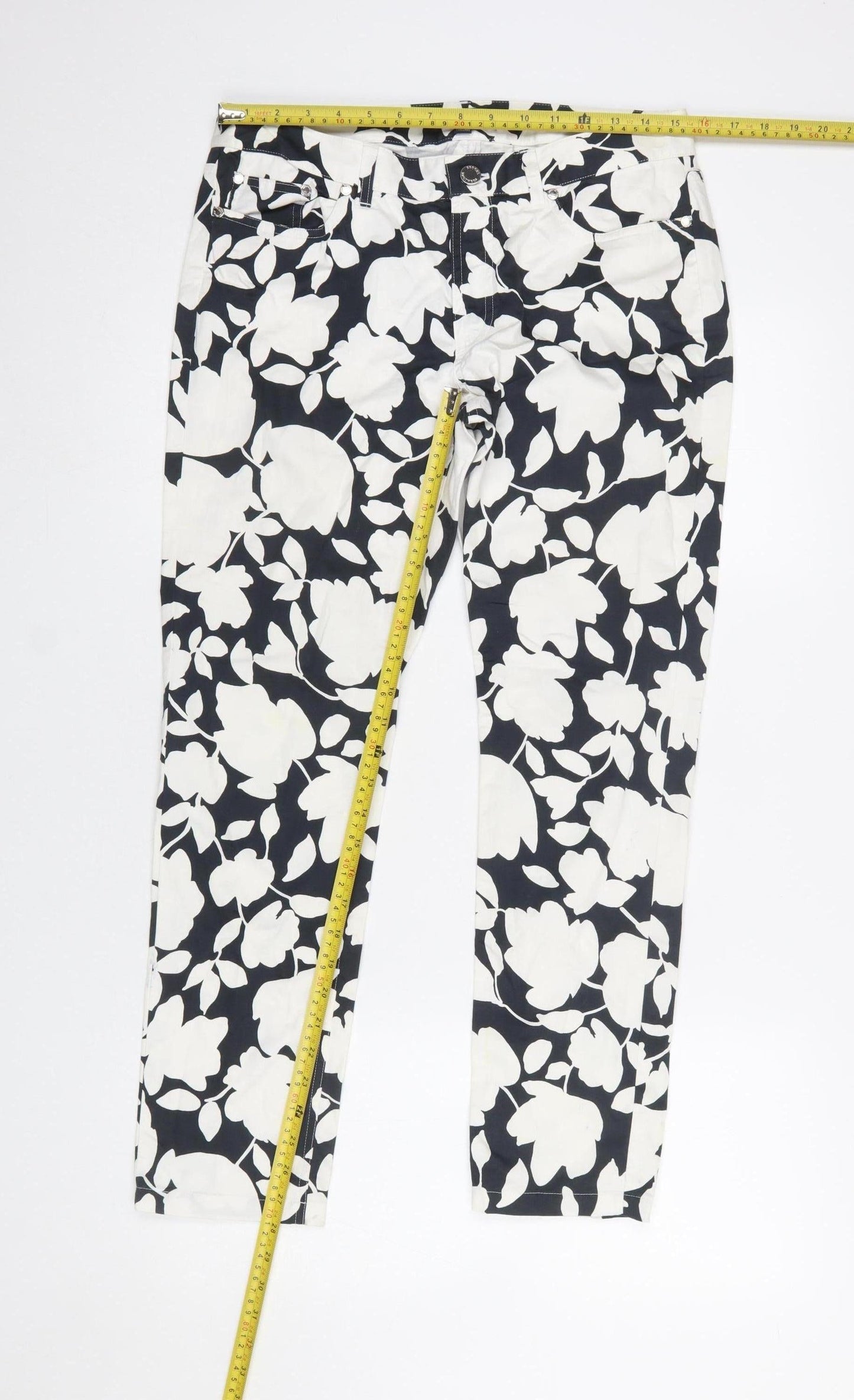 Brooks Brothers Women’s Black Floral Cotton Slim Chino Trousers Size 12