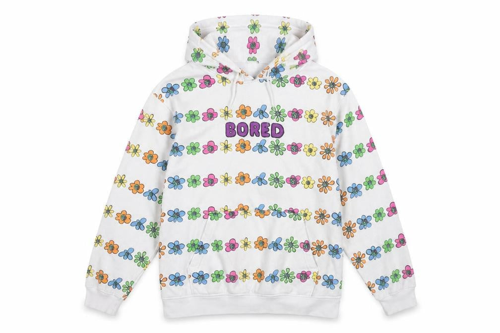 Teenage White Multicoloured Floral BORED Hoodie Women M Pullover