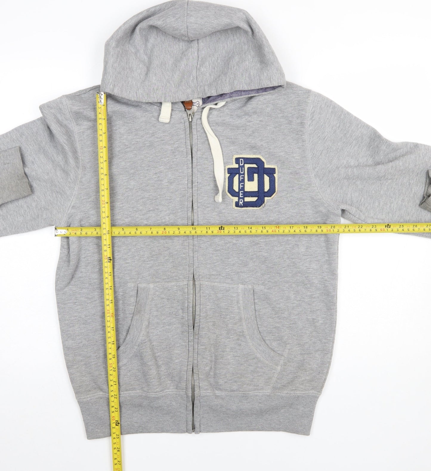 Duffer Mens Grey Full Zip Hoodie M Regular Fit Sports Logo