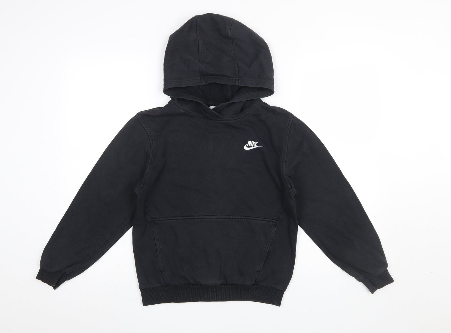Nike Boys Black Pullover Hoodie L 147-158cm Cotton Blend Logo Sweatshirt