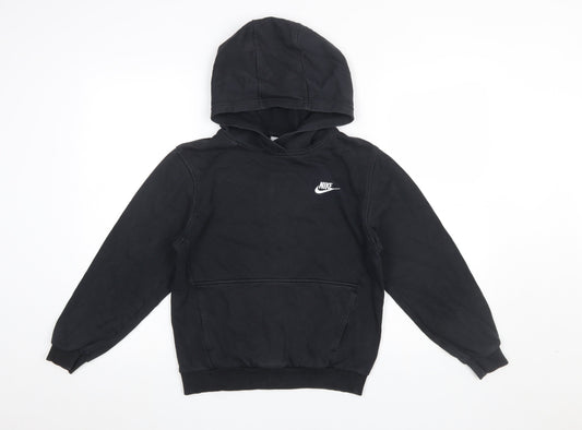 Nike Boys Black Pullover Hoodie L 147-158cm Cotton Blend Logo Sweatshirt