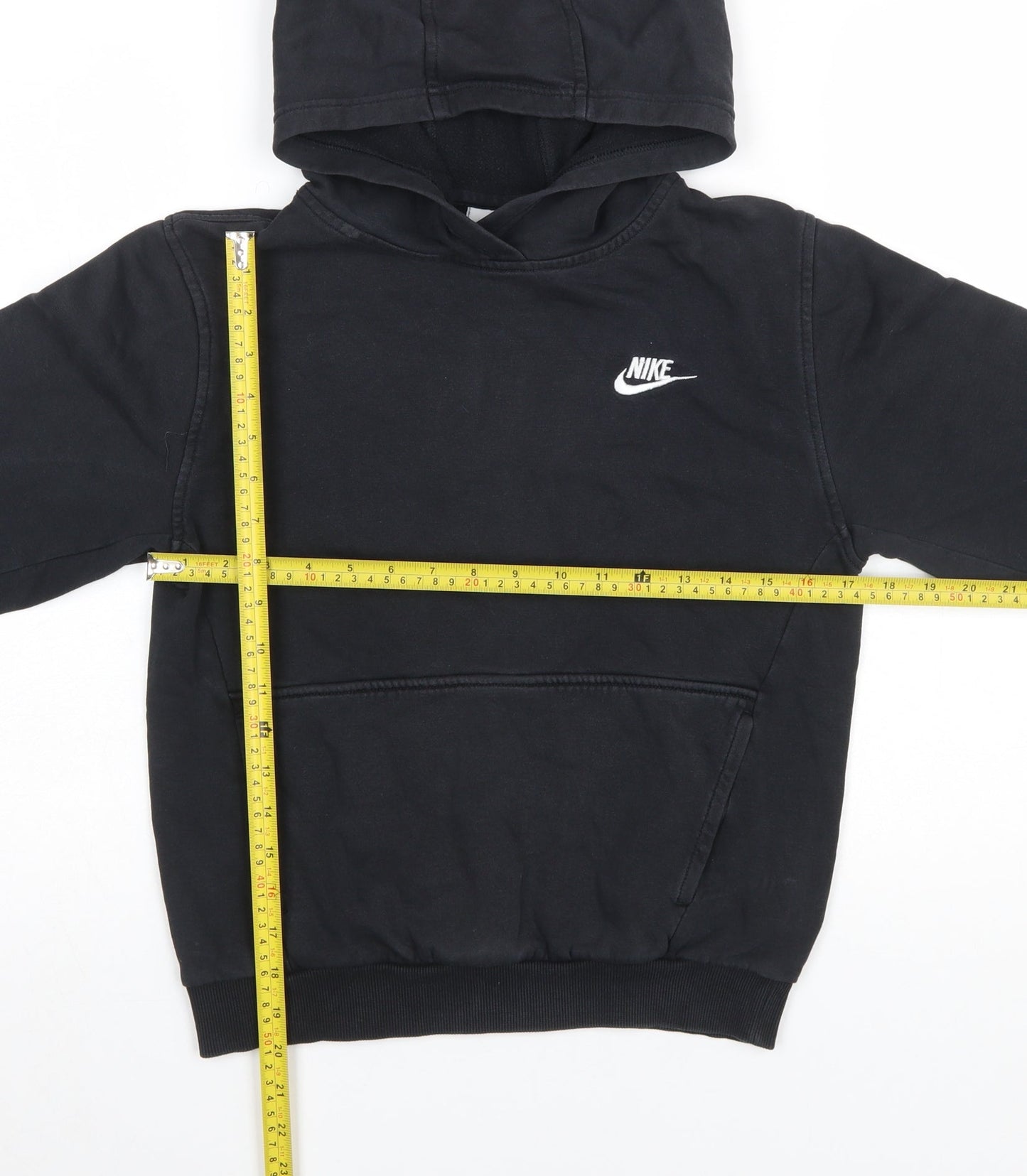 Nike Boys Black Pullover Hoodie L 147-158cm Cotton Blend Logo Sweatshirt
