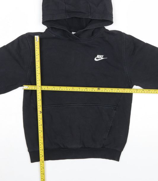 Nike Boys Black Pullover Hoodie L 147-158cm Cotton Blend Logo Sweatshirt