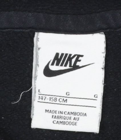 Nike Boys Black Pullover Hoodie L 147-158cm Cotton Blend Logo Sweatshirt