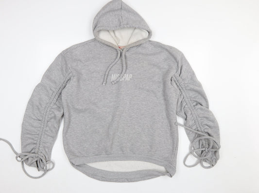 Misspap Women Grey Size 8 Pullover Hoodie with Ruched Sleeves