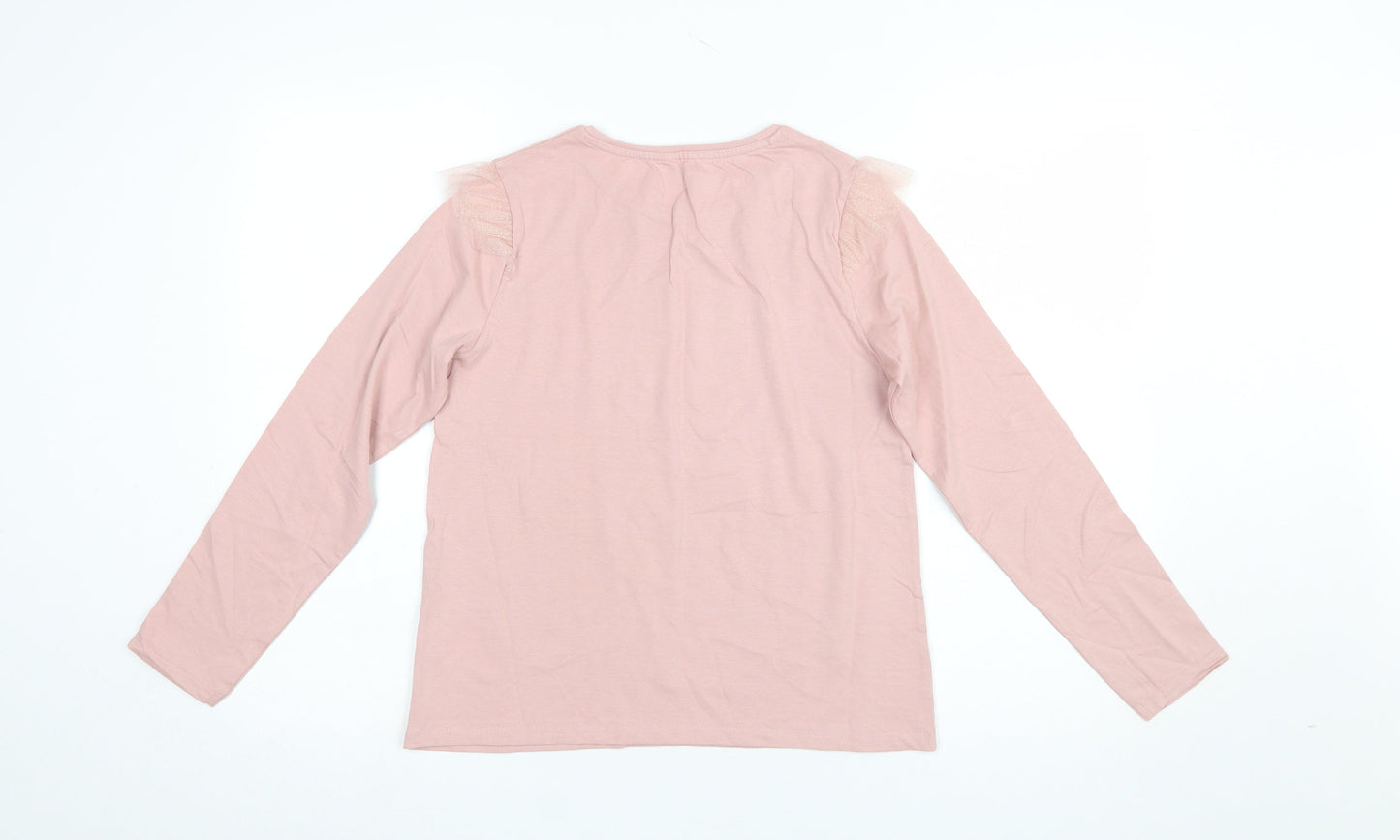 Vertbaudet Girls Pink Long Sleeve Ballerina T-Shirt 14 Years Cotton Ruffle Detail