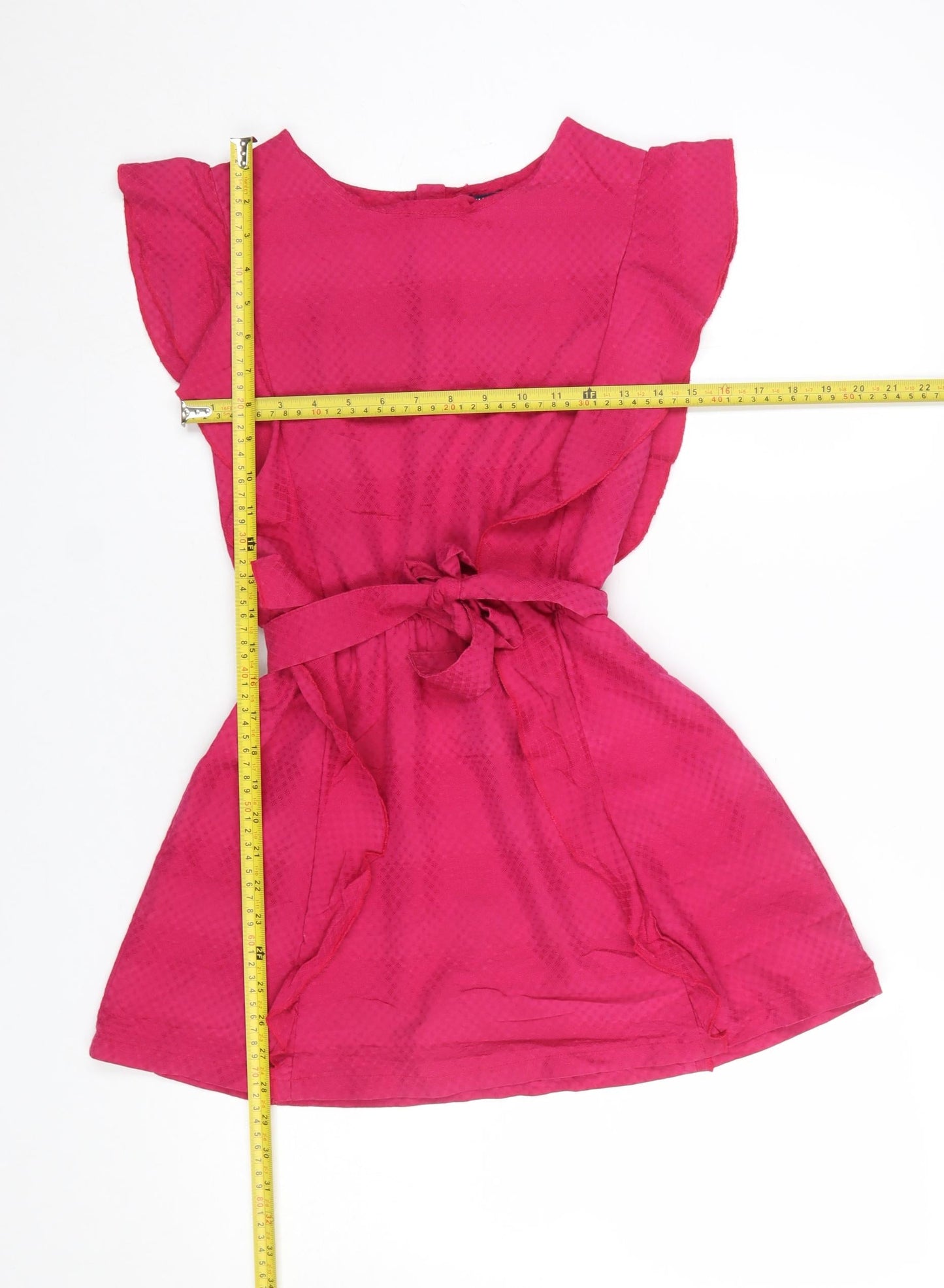 Kiabi Girls Pink A-Line Short Sleeve Belted Dress 10 Years