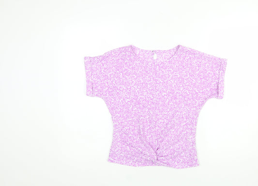 Dunnes Stores Women's Purple Floral Jersey Stretch T-Shirt Size S
