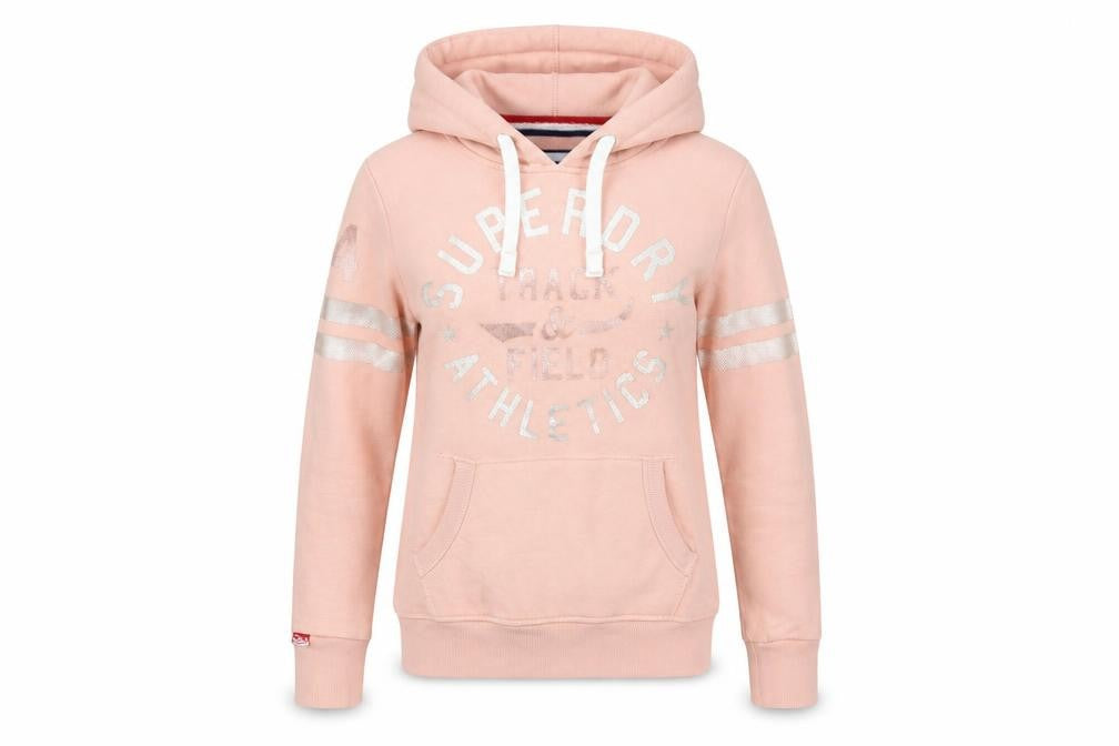 Superdry Women's Pink Pullover Hoodie UK 10 Track & Field Athletics Logo