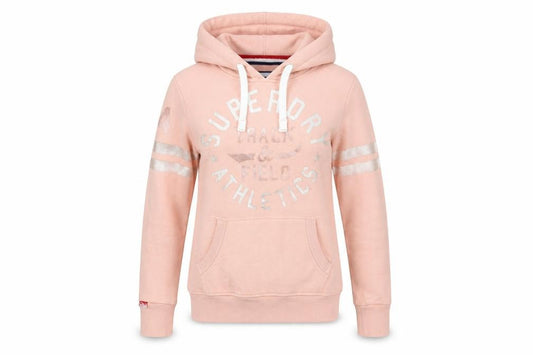 Superdry Women's Pink Pullover Hoodie UK 10 Track & Field Athletics Logo