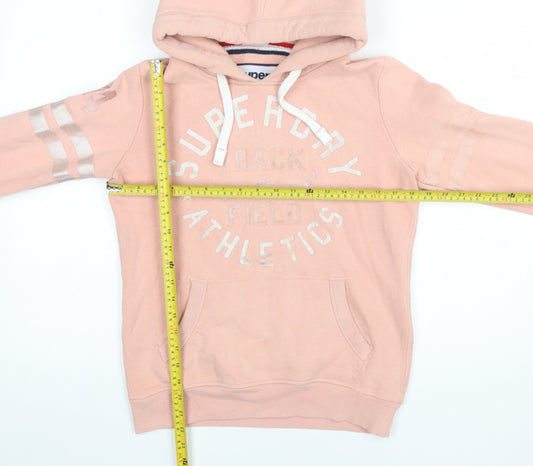 Superdry Women's Pink Pullover Hoodie UK 10 Track & Field Athletics Logo