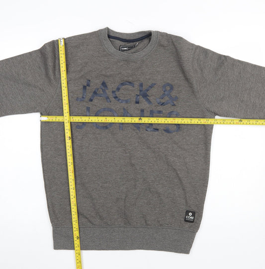Jack & Jones Men's Grey Logo Sweatshirt Regular Fit Pullover M