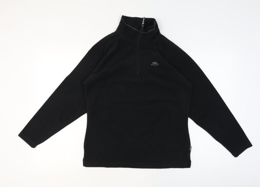 Trespass Mens Black Fleece 1/4 Zip Pullover Sweatshirt L Regular Fit