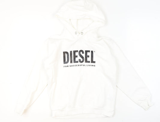 Diesel Girls White Cotton Pullover Hoodie 10 Years Logo Print Sweatshirt
