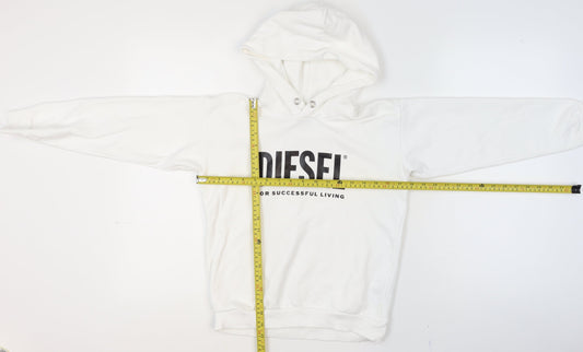 Diesel Girls White Cotton Pullover Hoodie 10 Years Logo Print Sweatshirt
