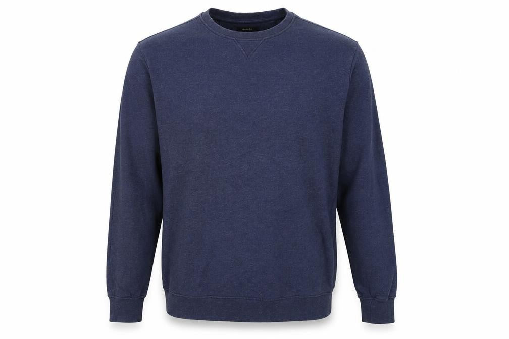 Front view of Massimo Dutti Men's Blue Casual Fit Long Sleeve Crew Neck Sweatshirt, size L
