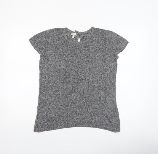 Talbots Women Grey Short Sleeve Knit Top Small Cotton Blend