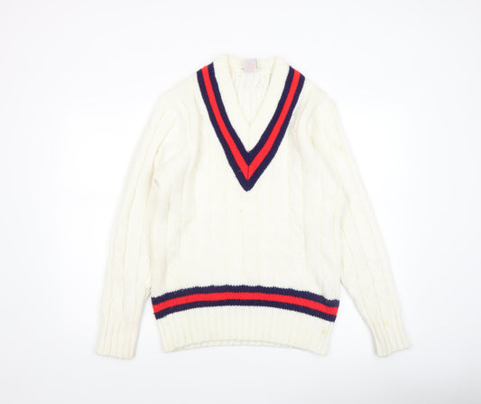 Bryan Nicholas Gilbert Women's Ivory V-Neck Cable Knit Jumper Size 6