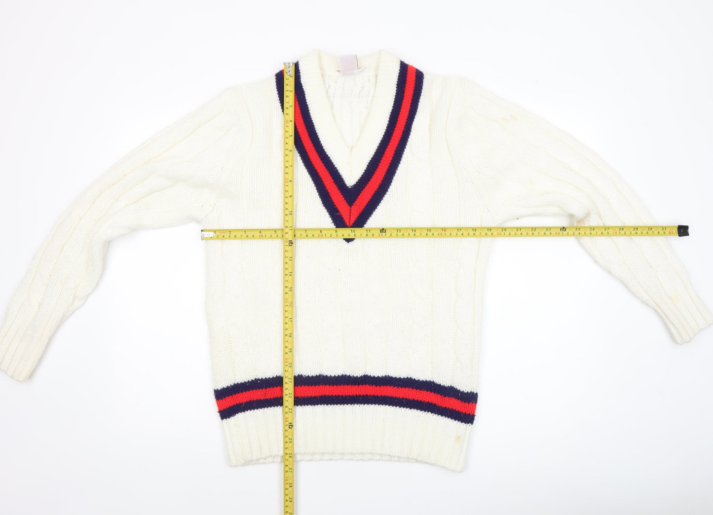 Bryan Nicholas Gilbert Women's Ivory V-Neck Cable Knit Jumper Size 6