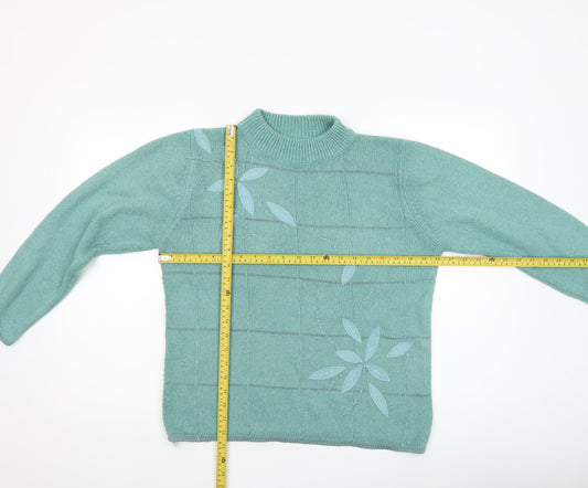Elizabeth Scott Women's Green Wool Blend Mock Neck Embroidered Pullover Jumper M